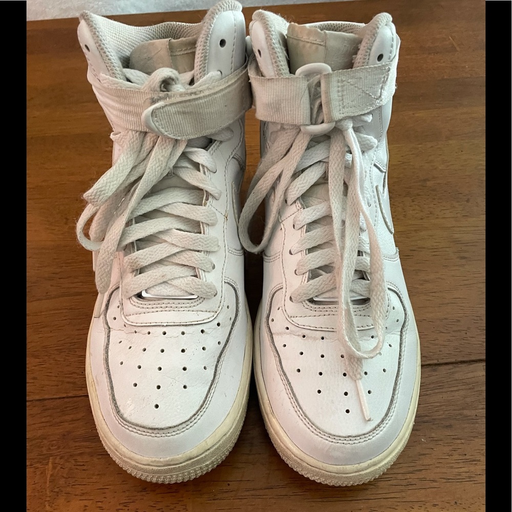 White Leather High Top Air Force One Nike Sneakers